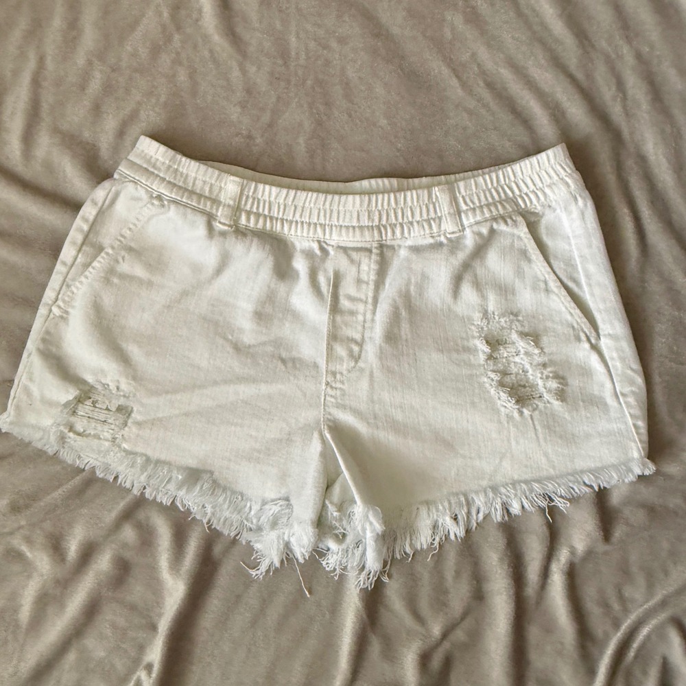 Aerie Distressed Denim Shorts Women Small White Frayed Elastic Waist